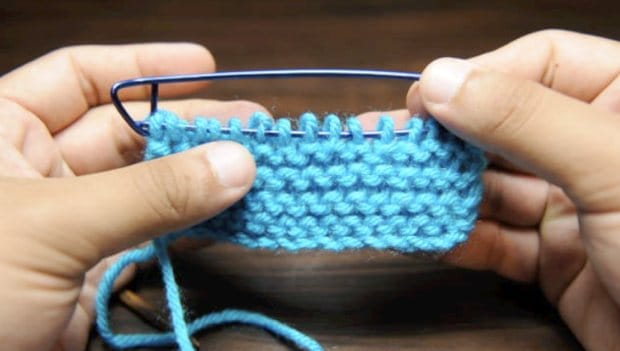 Example of stitches placed on a stitch holder