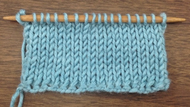 Example of the Guernsey Cast On knit up on a stockinette swatch